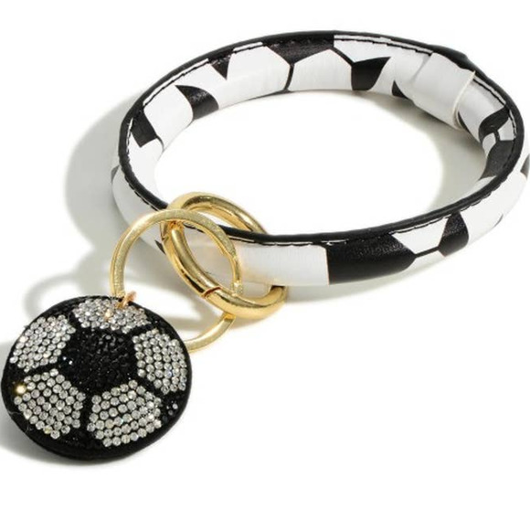 Soccer Key Ring with Crystal Soccer Charm - Picture 1 of 3